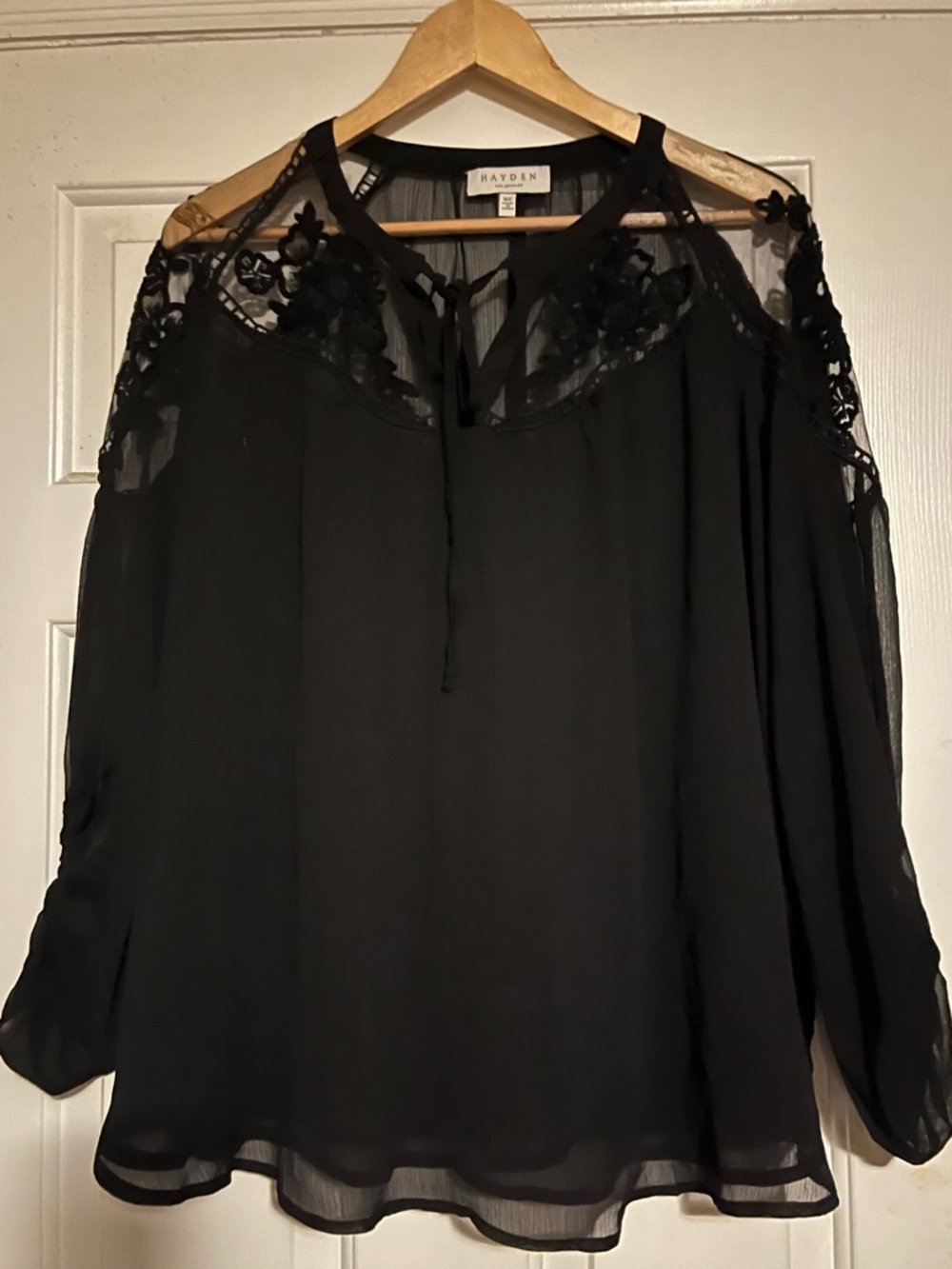 Black sheer and lace  puff sleeve boho blouse